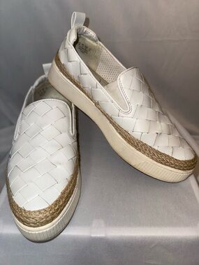 Franco Sarto White Woven Slip-On Platform Sneakers size 7 Espadrilles